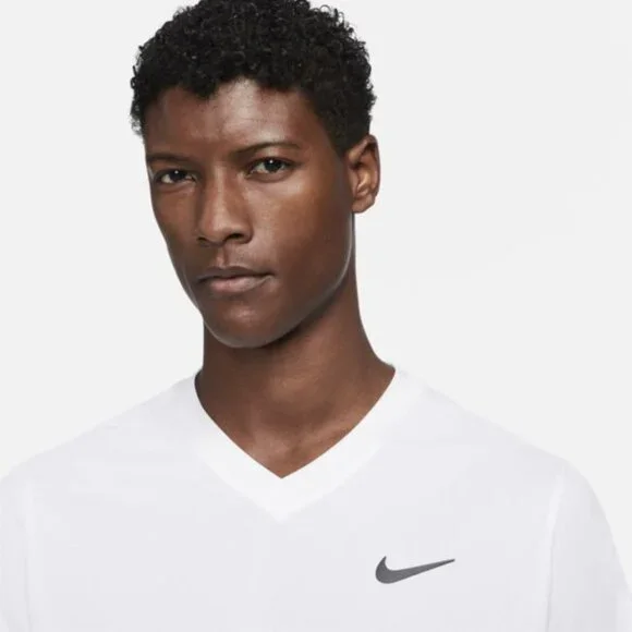 NikeCourt Dri-FIT Victory Men's Tennis Top, White/Black, XXL Short Sleeve Top - Picture 3 of 5